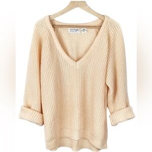 Vintage V-Neck Chunky Knit Sweater Peach Medium